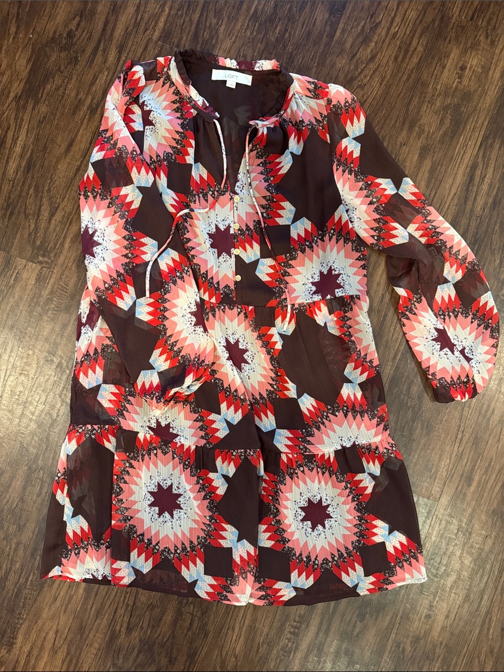 LOFT Women's Red Geometric Print Dress